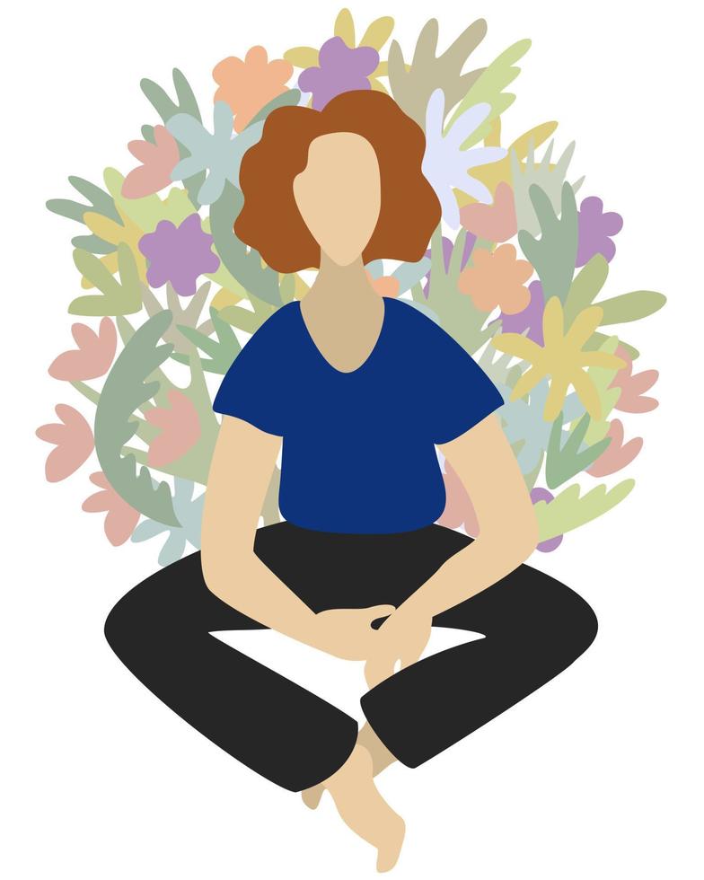 vektorisolierte Illustration einer Frau, die in Yoga-Pose sitzt. vektor