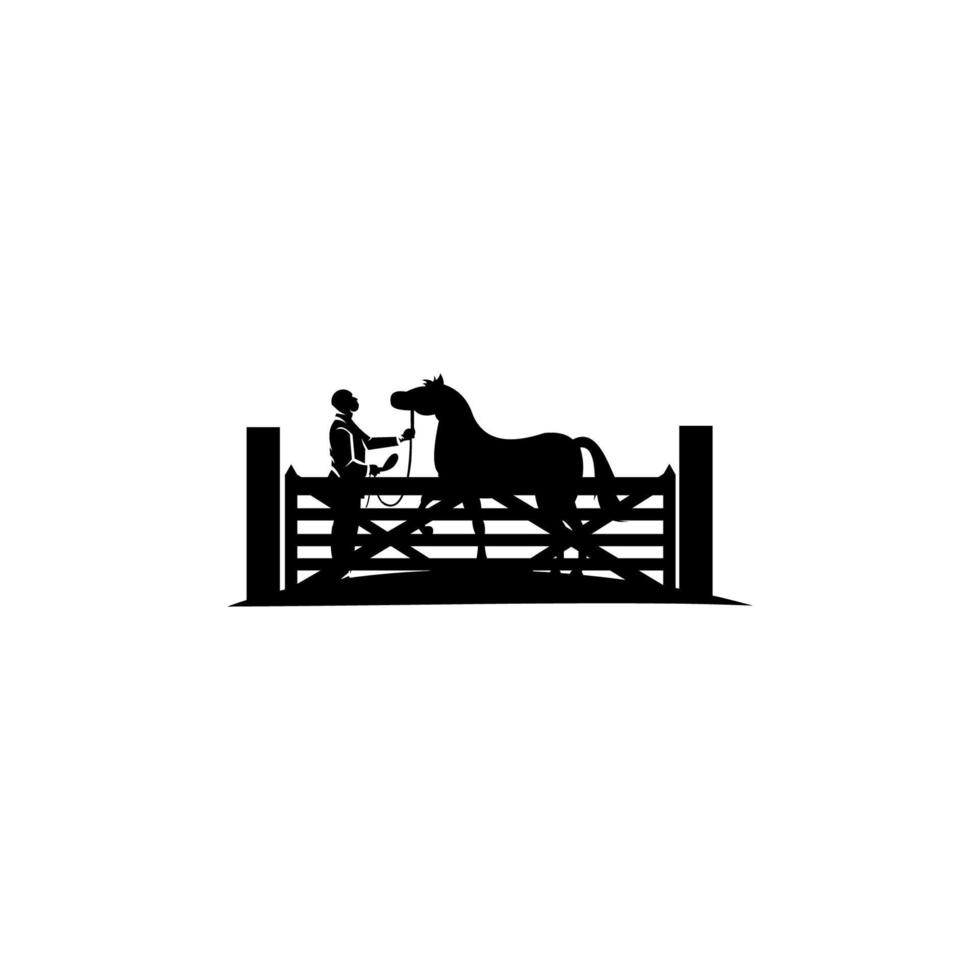 cowboy och häst silhuetter, häst logotyp. stall, gård, dalgång, företag. vektor