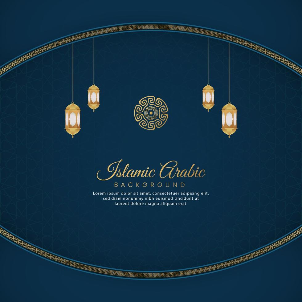 islamisk arabisk blå lyx bakgrund med gyllene mönster ram ram och vacker prydnad vektor