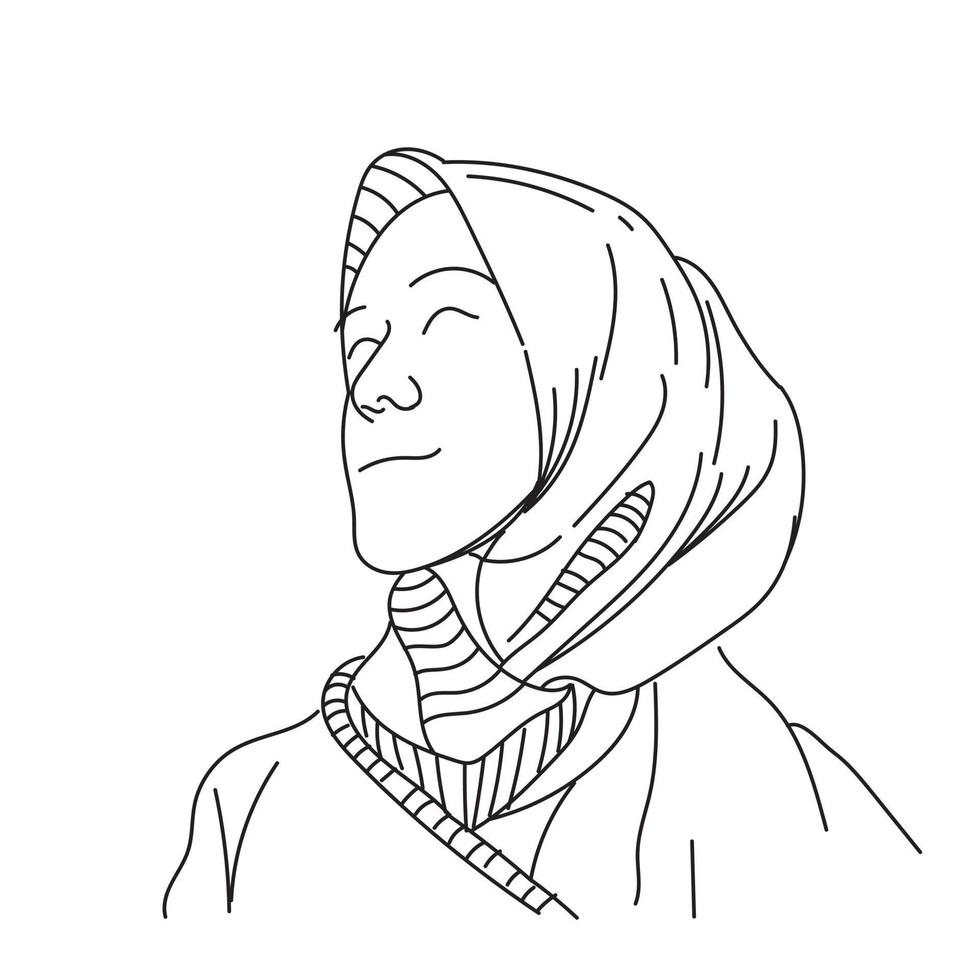 Frau Hijab Mode muslimische Linie Kunstvektor vektor