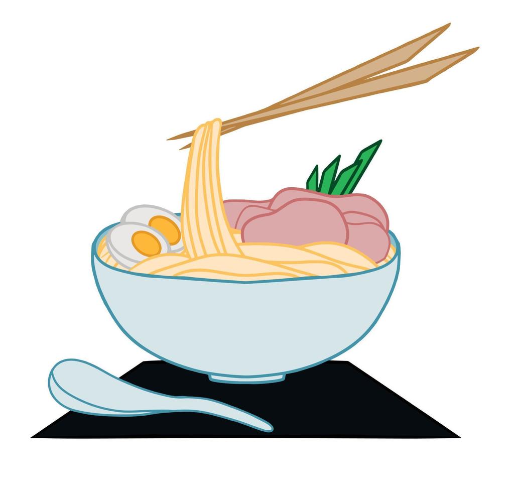 traditionell asiatisk maträtt. illustrationer av ramen nudelsoppa solation på vit bakgrund. ClipArt för affischetikett tecken emblem meny. vektor illustration