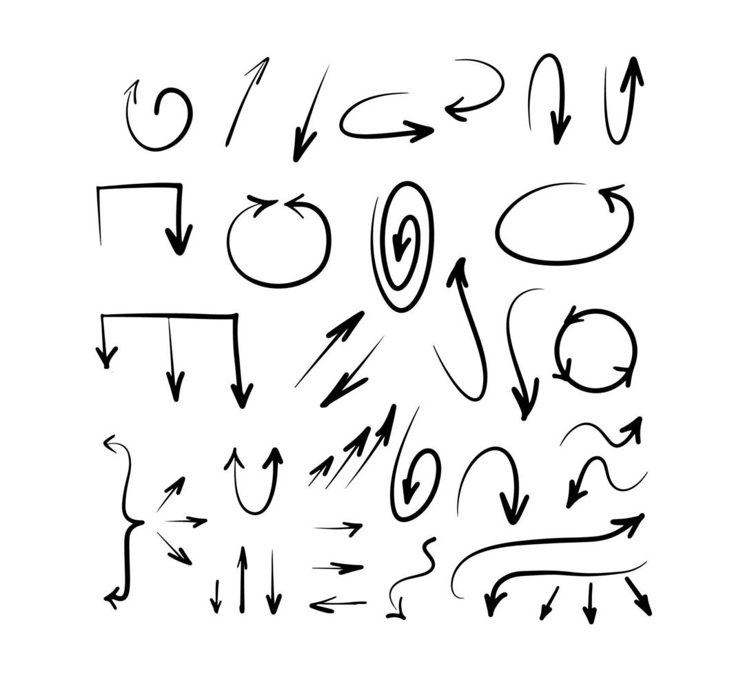 handgezeichnete Pfeilsammlung im Doodle-Stil. Vektor-Illustration isoliert auf weißem Hintergrund vektor