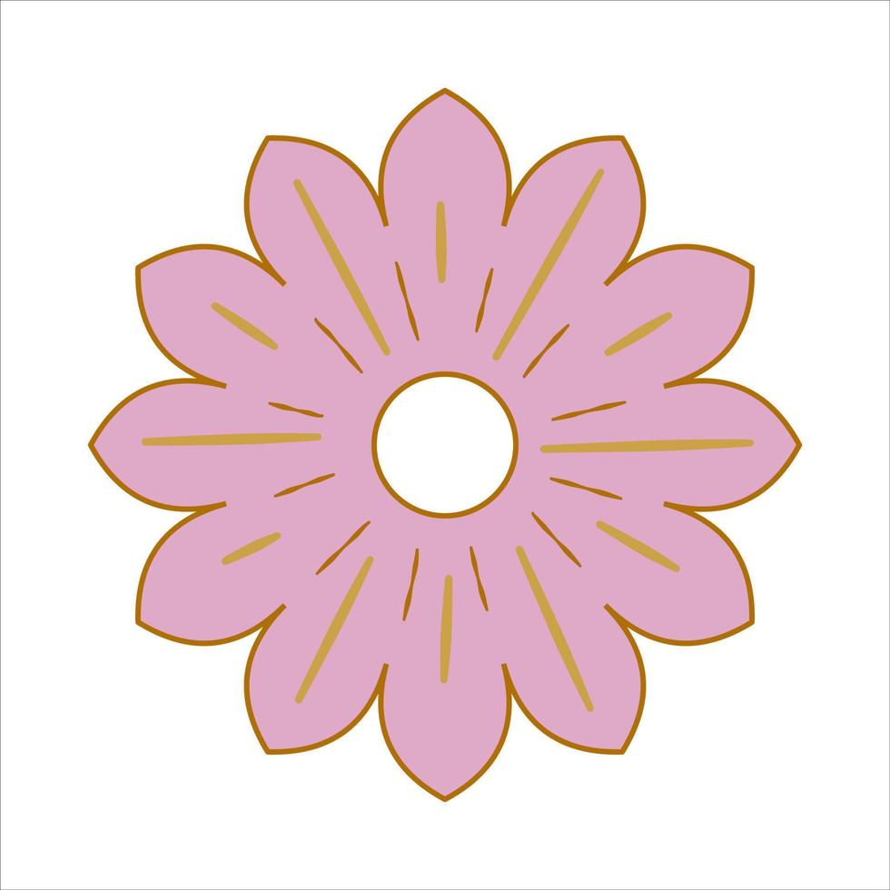 Boho groovy rosa Blume isoliert auf weißem Hintergrund. gänseblümchen retro blume für pastell hippie design. Vektor-Illustration vektor