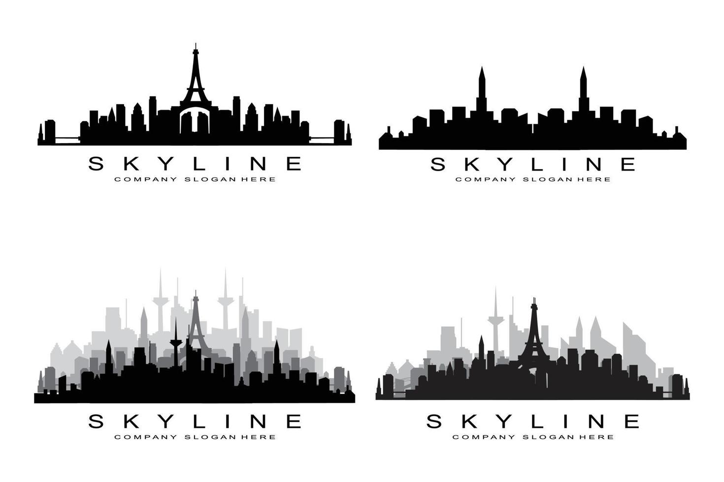 city skyline, skyskrapa för urban fastighetsbyggnad logotyp design vektor