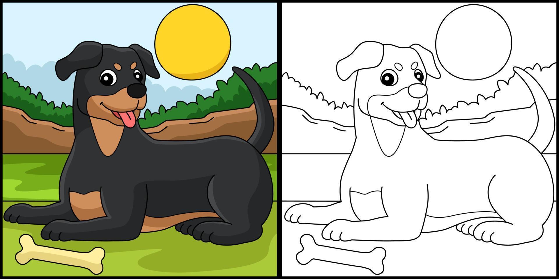 rottweiler hund målarbok färgad illustration vektor