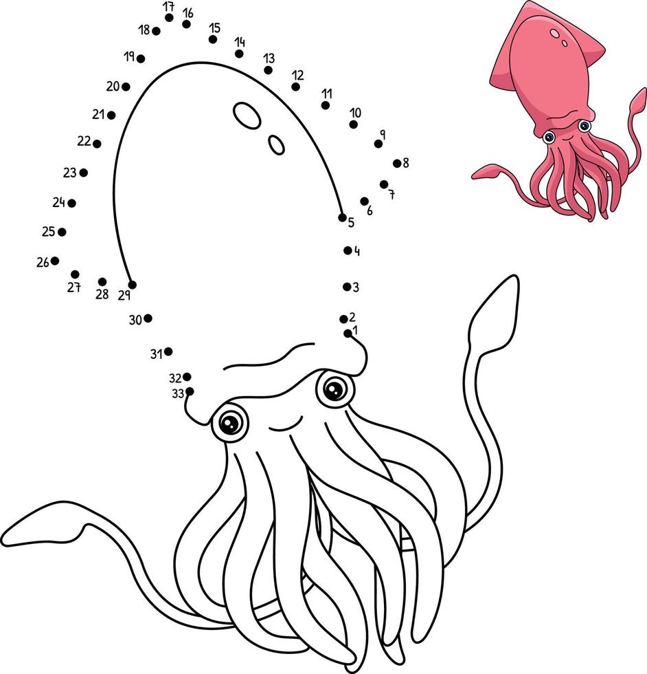 prick till prick jättebläckfisk målarbok för barn vektor