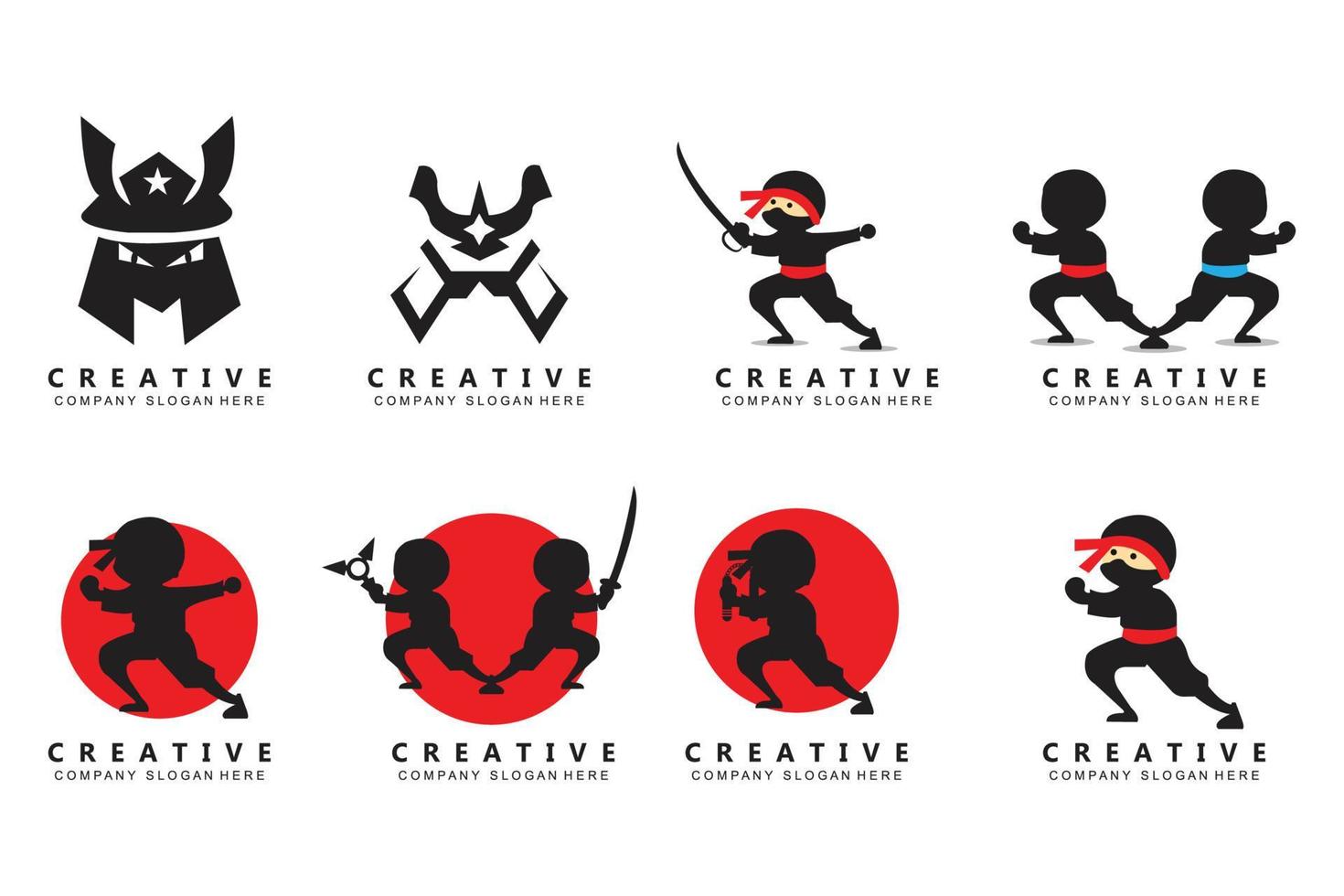 samurai sword ninja logotyp design, tecknad illustration och krigsvapen vektor