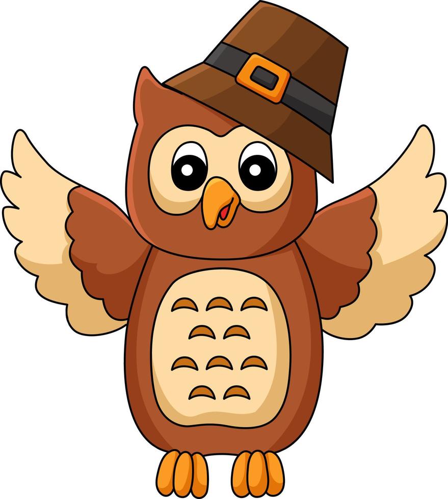 Thanksgiving-Eule mit Pilgerhut-Cartoon-Clipart vektor