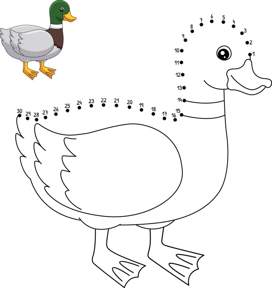 Punkt-zu-Punkt-Ente zum Ausmalen für Kinder vektor