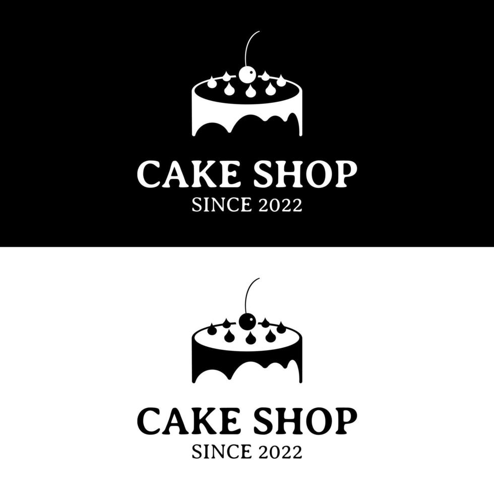 cake shop logotyp design i enkel siluett av tårta med frukt illustration vektor