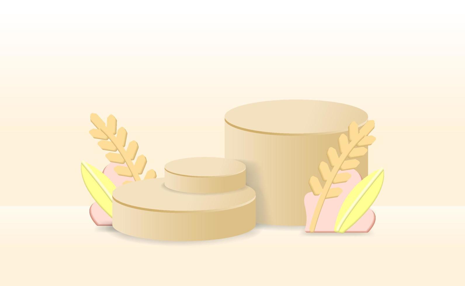 braunes produktpodium mit 3d-blattminimalismus vektor