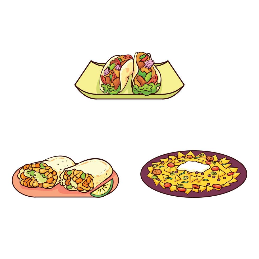 handgezeichnetes typisches essen aus mexiko vektor