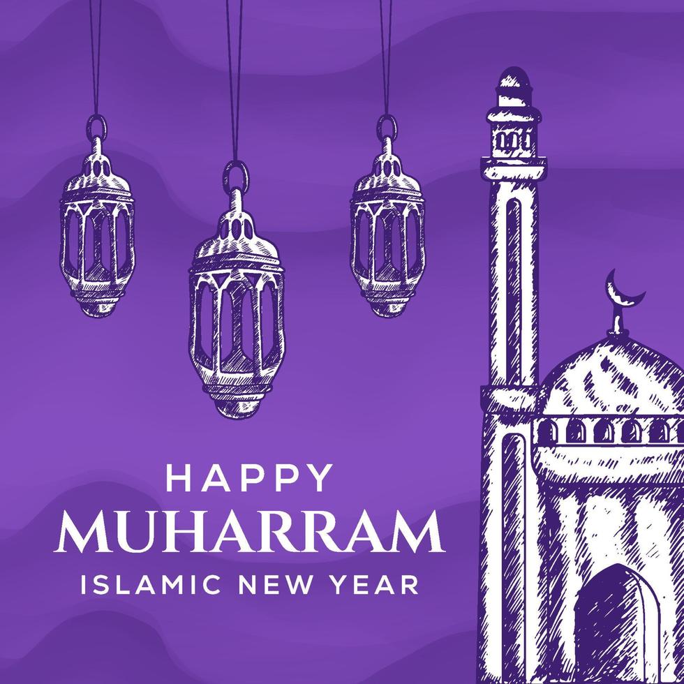hand gezeichnetes glückliches muharram islamisches neujahr vektor