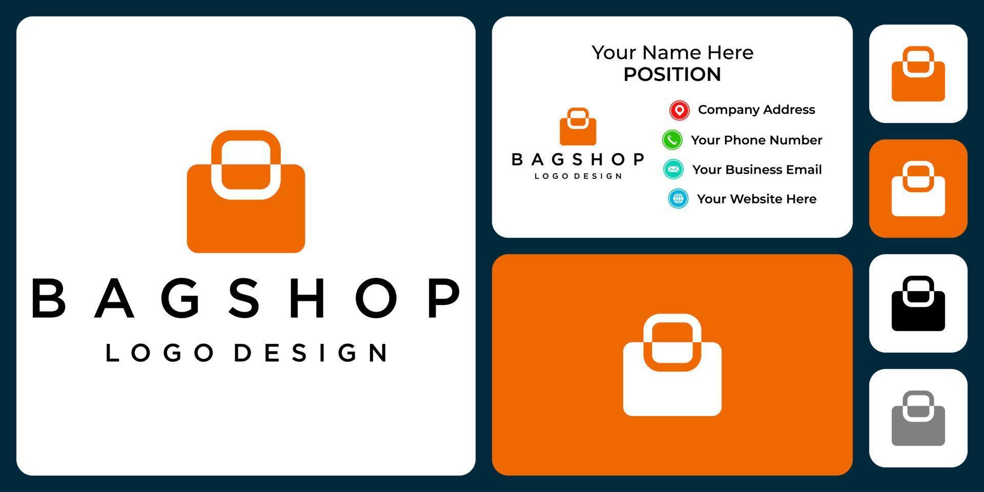 enkel shoppingväska logotypdesign med visitkortsmall. vektor