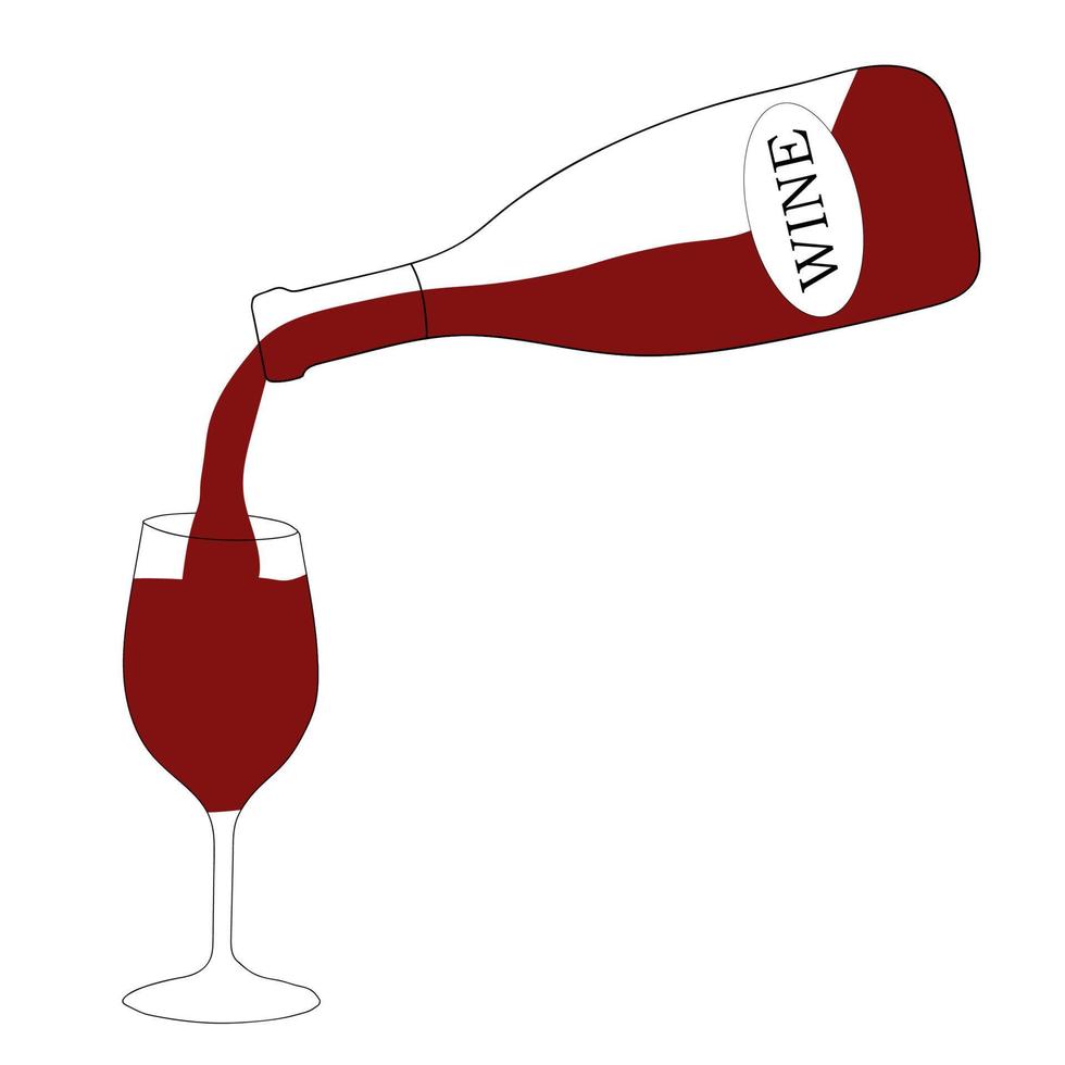 Rotwein in einer Flasche mit einem Glas daneben Doodle-Vektor-Illustration. vektor