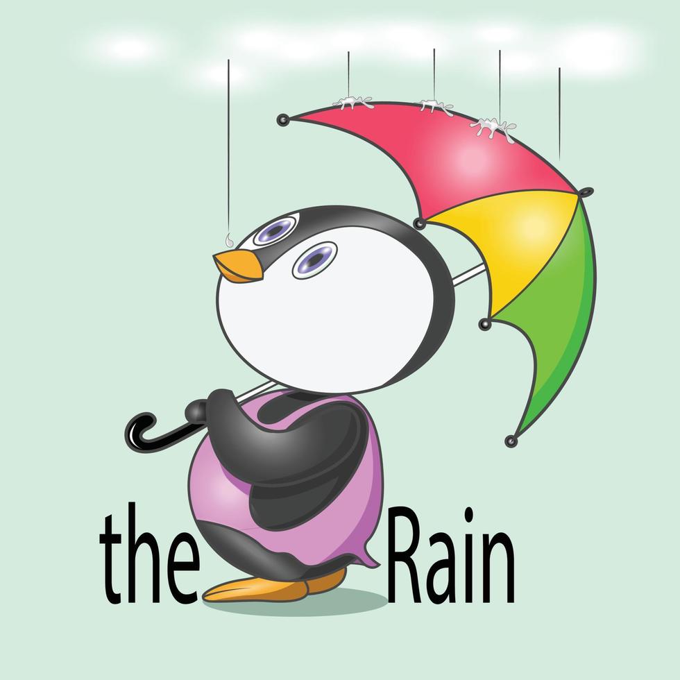 Ein Pinguin benutzt einen Regenschirm, wenn es regnet vektor