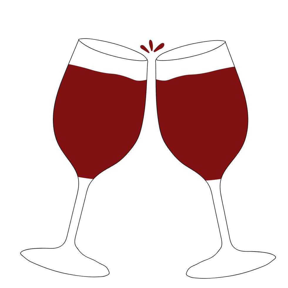 zwei Glas mit Rotwein. Vektor-Doodle-Illustration für Design, Rotwein. vektor