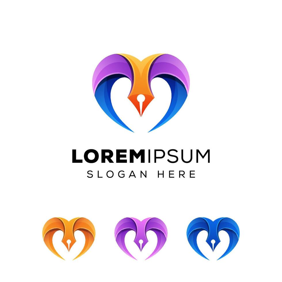 Ehrfürchtige Liebe mit Premium-Pen-Logo-Design vektor