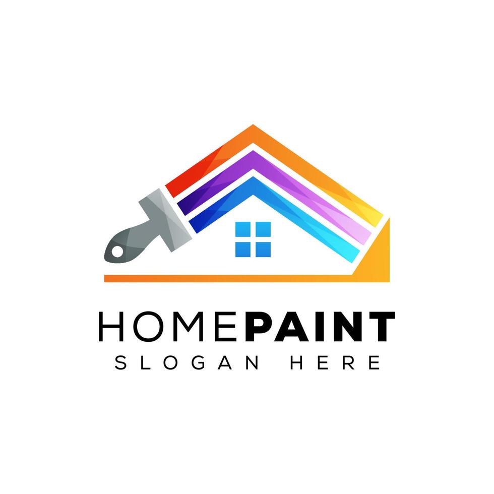hem färg med pensel logotyp, färgglada hem byggnad logotyp, måla hus logotyp mall vektor