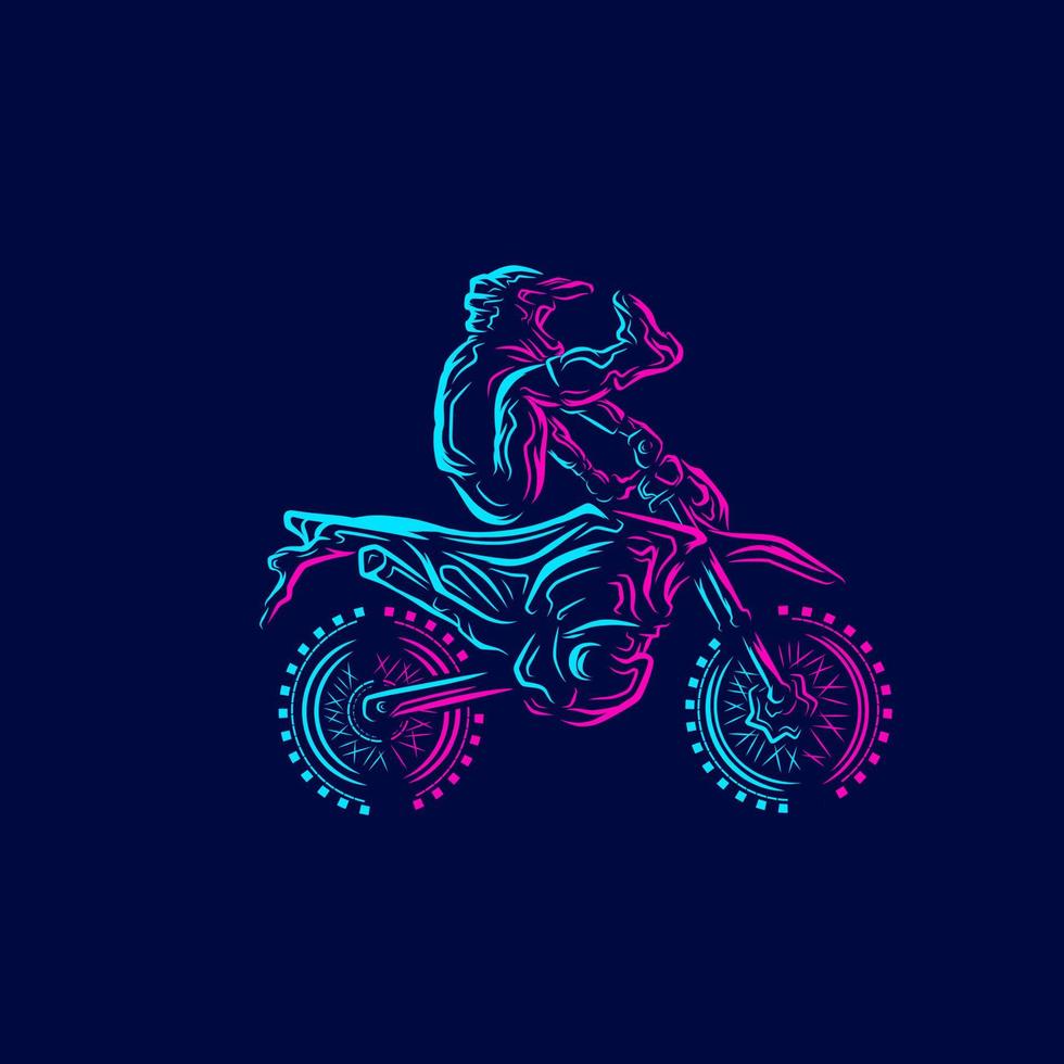 motocross cykelförare linje. popkonstlogotyp. färgglad design med mörk bakgrund. abstrakt vektorillustration. isolerad svart bakgrund för t-shirt, affisch, kläder, merch, kläder, badge design vektor