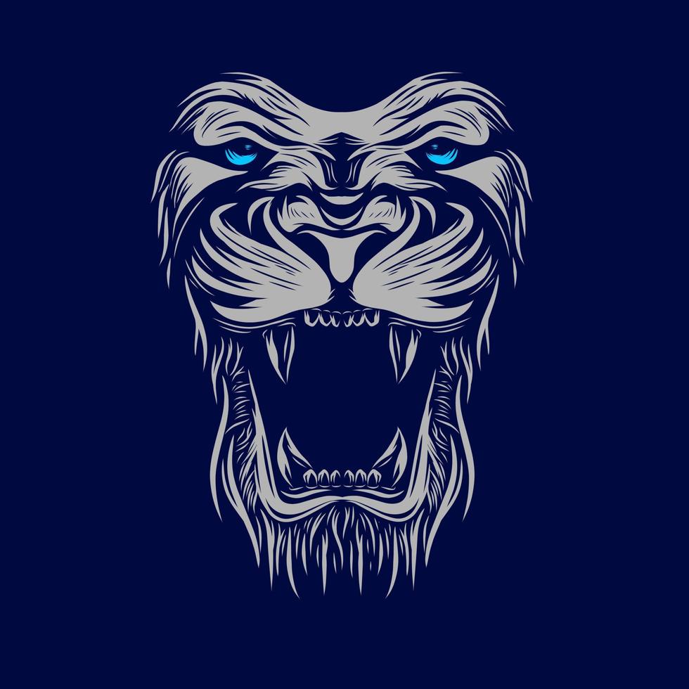 lejonhuvud ansikte vektor siluett linje popkonst potrait logo färgglada design med mörk bakgrund. abstrakt vektorillustration. isolerade svart bakgrund för t-shirt, affisch, kläder.