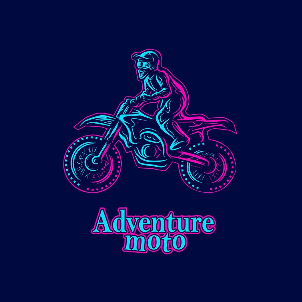 motocross cykelförare linje. popkonstlogotyp. färgglad design med mörk bakgrund. abstrakt vektorillustration. isolerad svart bakgrund för t-shirt, affisch, kläder, merch, kläder, badge design vektor