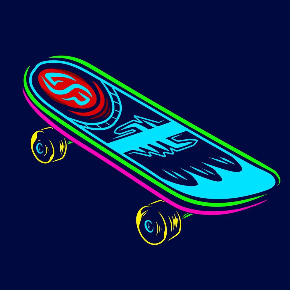 Skateboard Vektor Silhouette Linie Pop Art Potrait Logo farbenfrohes Design mit dunklem Hintergrund. abstrakte Vektorillustration. isolierter schwarzer hintergrund für t-shirt, poster, kleidung.