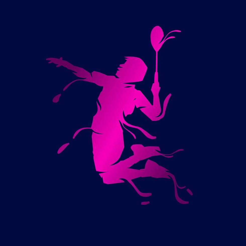 Badminton Mann Smash Shot Vektor Silhouette Linie Pop Art Potrait Logo farbenfrohes Design mit dunklem Hintergrund. abstrakte Vektorillustration. isolierter schwarzer hintergrund für t-shirt, poster, kleidung.