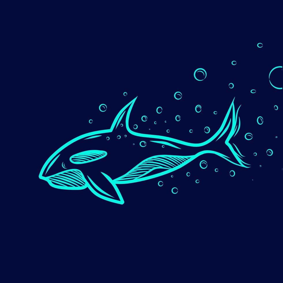 whale line popkonst logotyp. färgglad design med mörk bakgrund. abstrakt vektorillustration. isolerad svart bakgrund för t-shirt, affisch, kläder, merch, kläder, badge design vektor