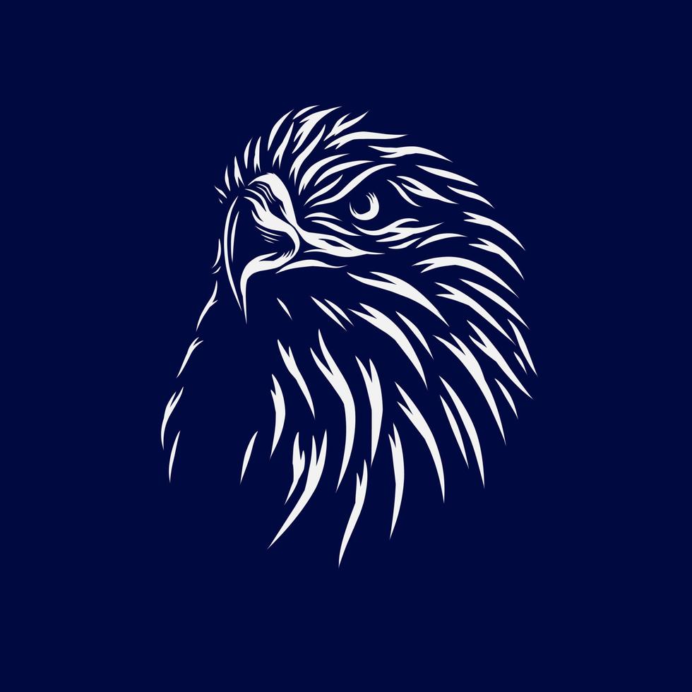 Eagle Hawk Vektor Silhouette Linie Pop Art Potrait Logo farbenfrohes Design mit dunklem Hintergrund. abstrakte Vektorillustration. isolierter schwarzer hintergrund für t-shirt, poster, kleidung.