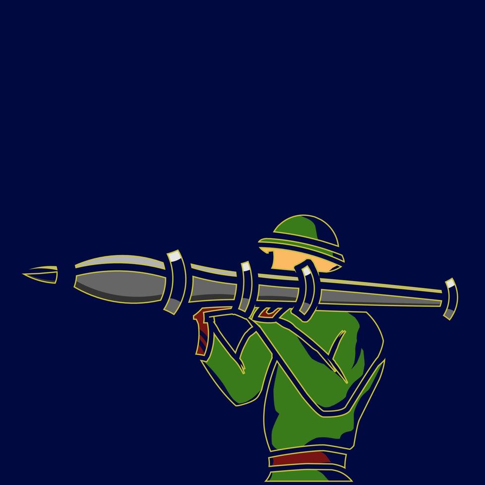 soldat armé i krig linje popkonst potrait logotyp färgglad design med mörk bakgrund. abstrakt vektorillustration. isolerad svart bakgrund för t-shirt, affisch, kläder, merch, kläder, badge design vektor