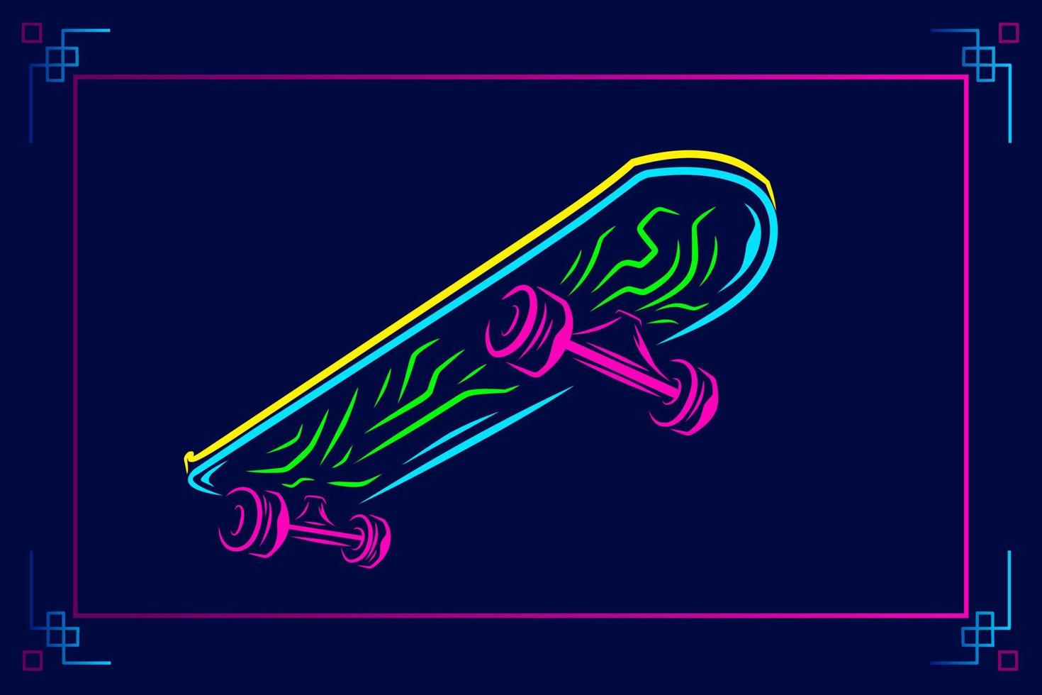 Skateboard Vektor Silhouette Linie Pop Art Potrait Logo farbenfrohes Design mit dunklem Hintergrund. abstrakte Vektorillustration. isolierter schwarzer hintergrund für t-shirt, poster, kleidung.