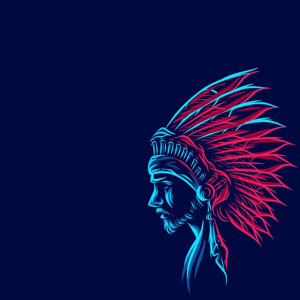 Apache Indian Warrior Hero Line. Pop-Art-Logo. farbenfrohes Design mit dunklem Hintergrund. abstrakte Vektorillustration. isolierter schwarzer hintergrund für t-shirt, poster, kleidung, merch, bekleidung, abzeichendesign vektor