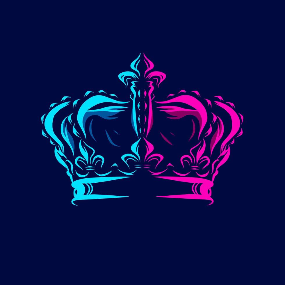 Crown Line Pop Art Potrait Logo farbenfrohes Design mit dunklem Hintergrund. abstrakte Vektorillustration. isolierter schwarzer hintergrund für t-shirt, poster, kleidung, merch, bekleidung, abzeichendesign vektor