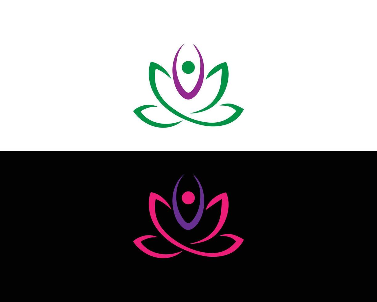 Menschliches Yoga mit Lotus-Logo und Blumen-Logo-Design-Vorlage vektor