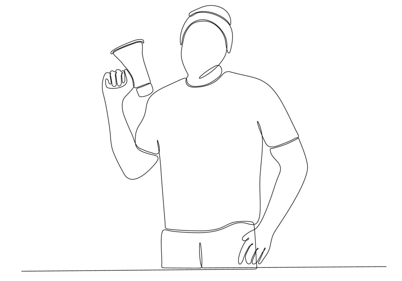 ununterbrochene Linienzeichnung des jungen Mannes mit Megaphon auf weißer Hintergrundvektorillustration vektor