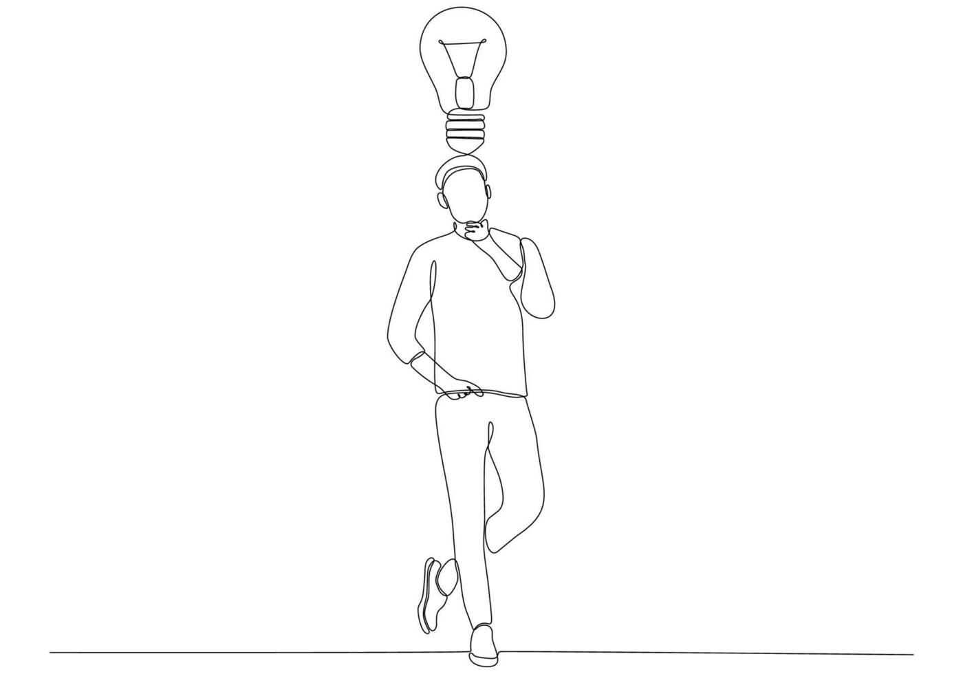kontinuerlig linjeteckning av en man som letar efter idéer. vektor illustration