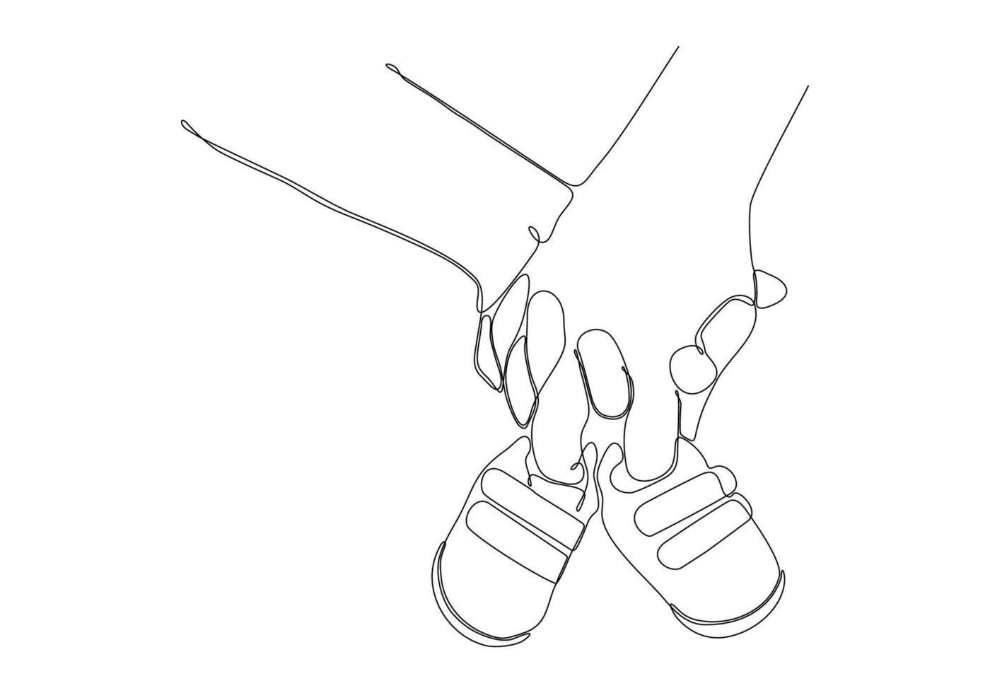 kontinuerlig linje av mammas hand som håller barnets skor vektor