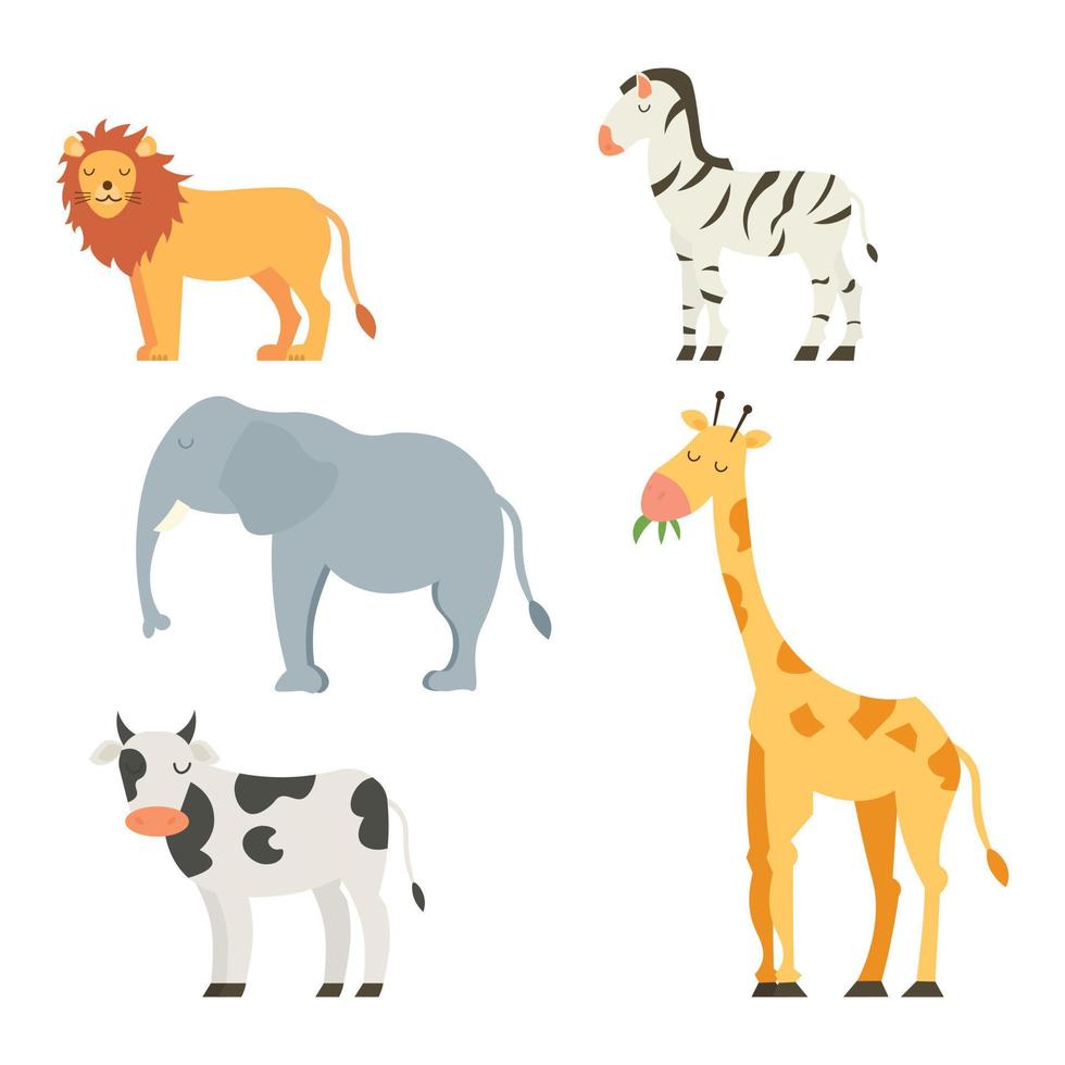 tecknad djursamling vit bakgrund vektor