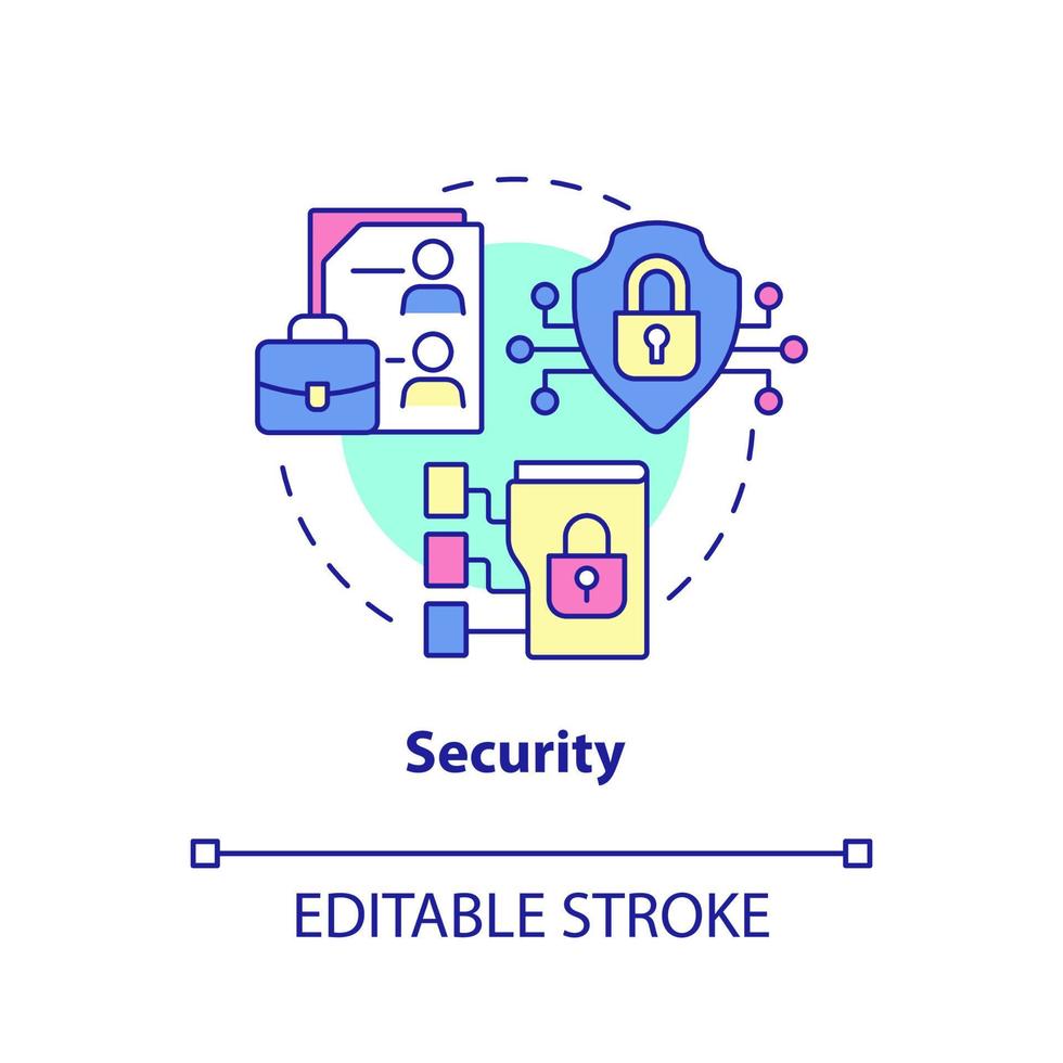 Sicherheitskonzept-Symbol. Cybersicherheits-Tools. Vorteil der Online-Zusammenarbeit abstrakte Idee dünne Linie Illustration. isolierte Umrisszeichnung. editierbarer Strich. vektor