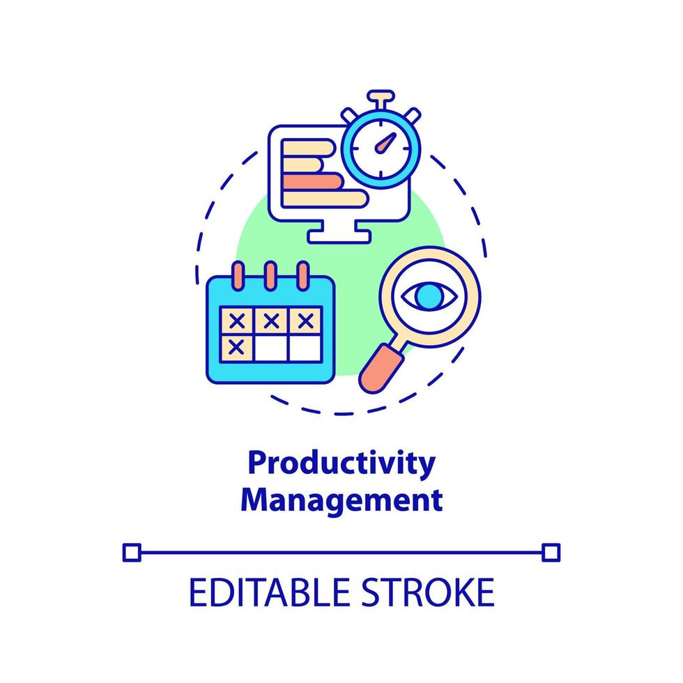 produktivitetshantering koncept ikon. arbetsflödeskontroll. verktyg för online arbetsplats abstrakt idé tunn linje illustration. isolerade konturritning. redigerbar linje. vektor