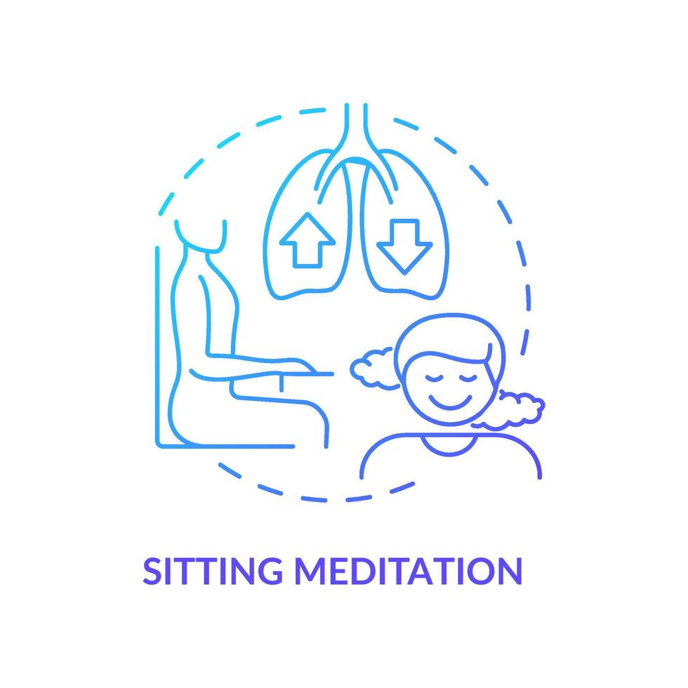 sitter meditation blå gradient koncept ikon. mindfulness övning abstrakt idé tunn linje illustration. ta en avslappnad hållning. isolerade konturritning. vektor