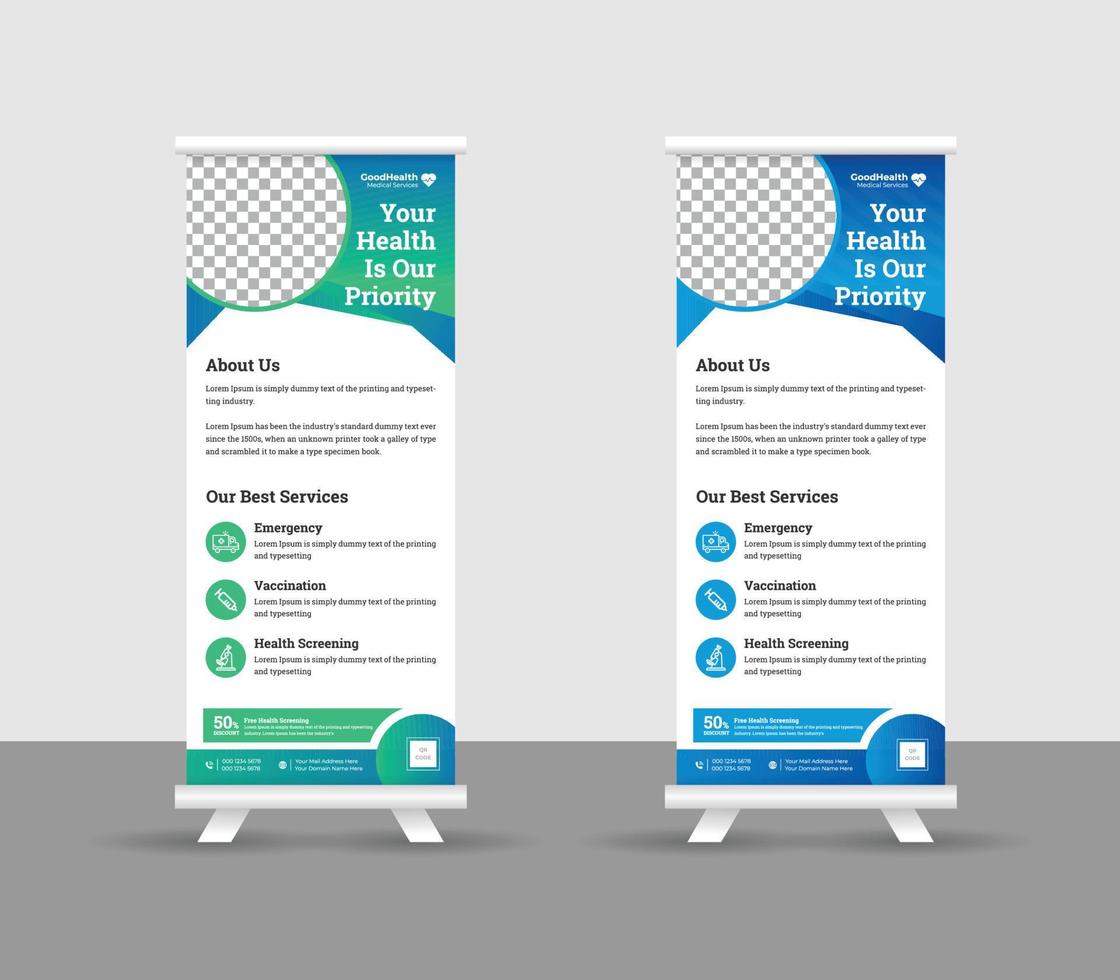 neues modernes abstraktes Rollup-Banner für medizinische Kliniken, kreativer minimaler X-Bannerständer für professionelles Design für gewerbliche und vielseitige Zwecke vektor