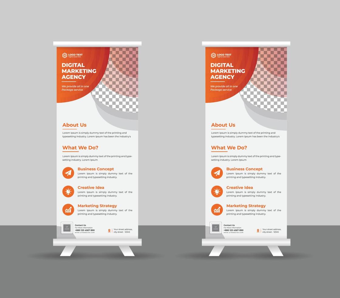 Business-Roll-Up-Banner-Stand-Template-Design, moderne tragbare Ständer Corporate-Roll-Up-Banner-Layout, Pull-Up, Vektorillustration, Business-Flyer, Broschüre, Firmenbanner vektor