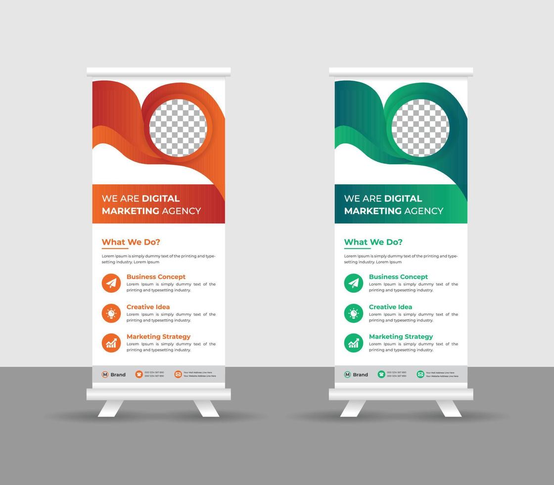 Business-Roll-Up-Banner-Stand-Template-Design, moderne tragbare Ständer Corporate-Roll-Up-Banner-Layout, Pull-Up, Vektorillustration, Business-Flyer, Broschüre, Firmenbanner vektor