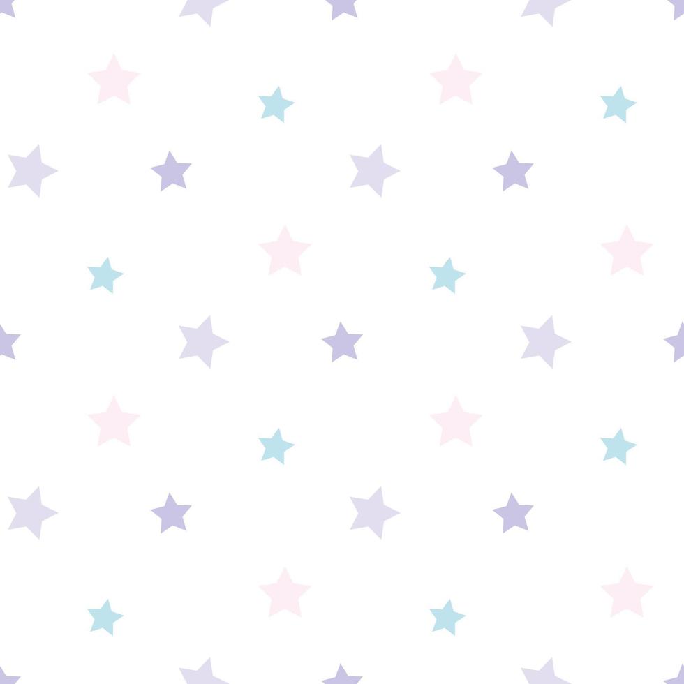 nahtloses muster mit einfachen pastellvioletten, rosa und blauen sternen auf weißem hintergrund. Vektorbild. vektor