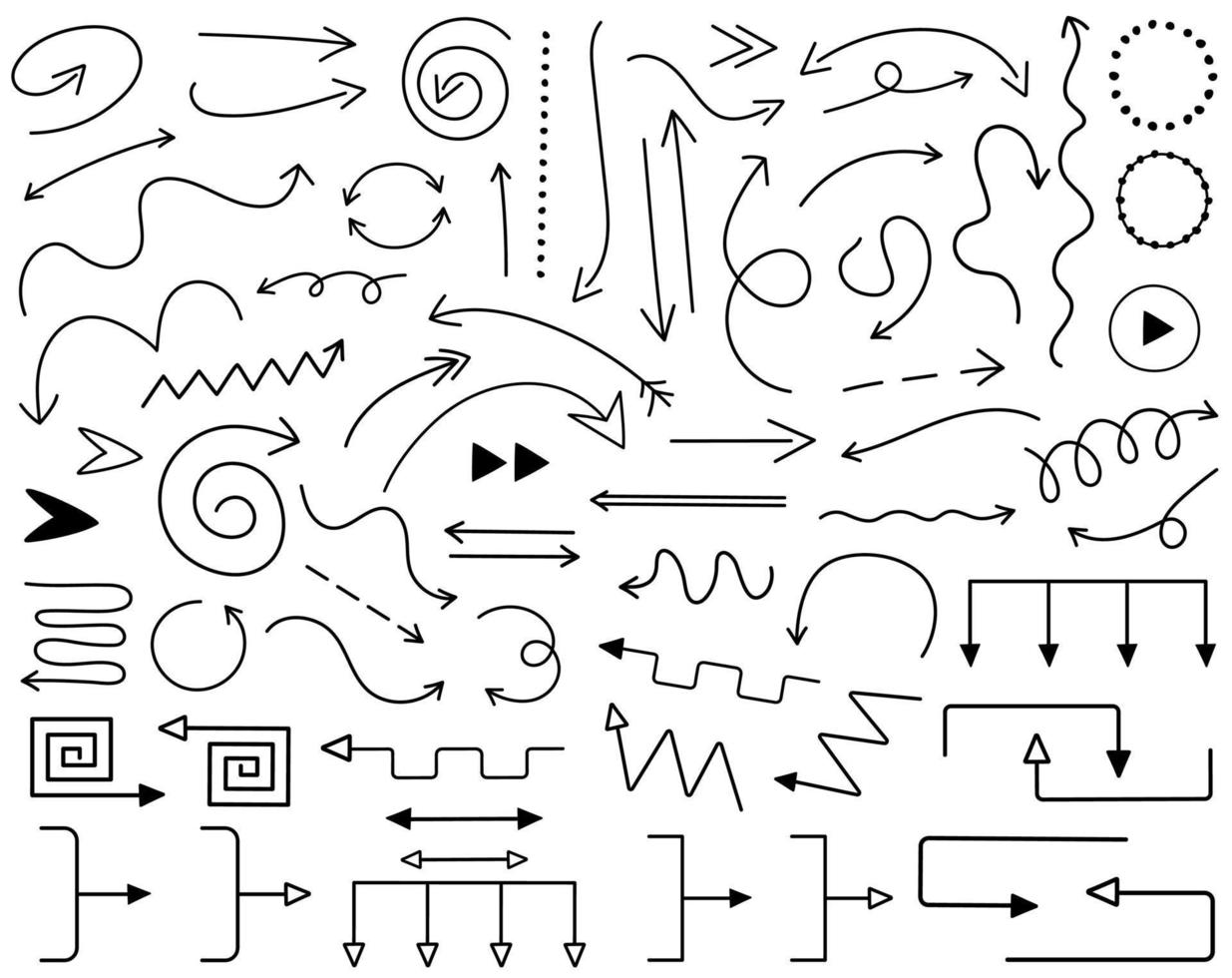 Sammlung isolierter Doodle-Pfeile, Zeiger. Vektor-Set von handgezeichneten Pfeilen isoliert auf weißem Hintergrund. vektor