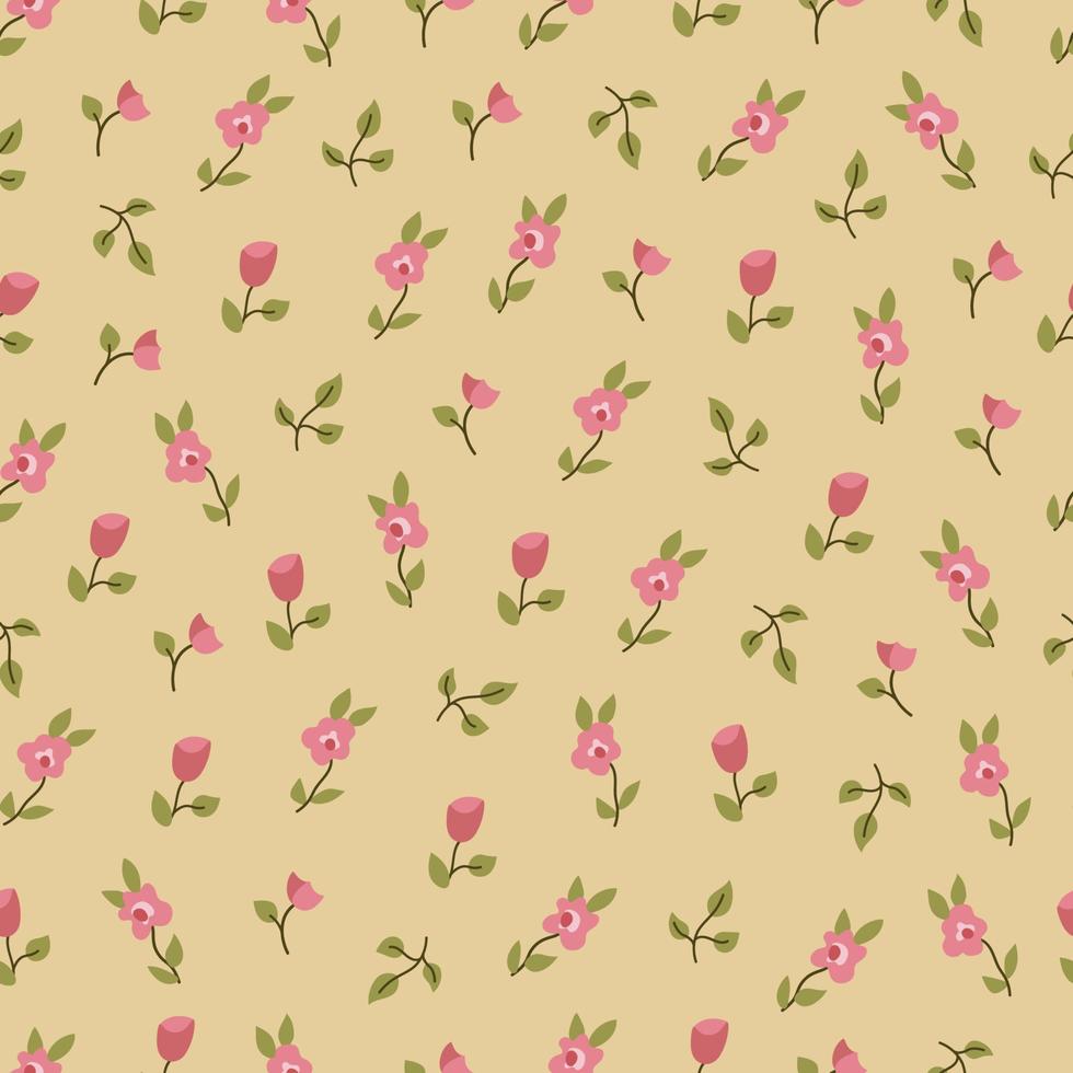 nahtloses Muster mit rosa Blumen. süßer kleiner Blumenvektordruck für den Sommer. weiblicher hintergrund für textil, stoff, papier. vektor