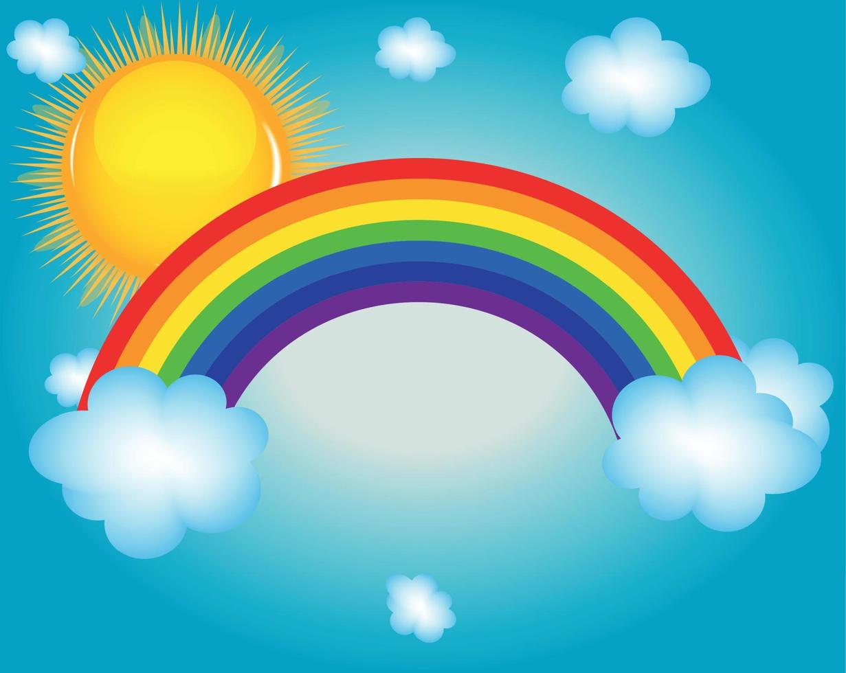 wolke, sonne, regenbogenvektorillustrationshintergrund vektor