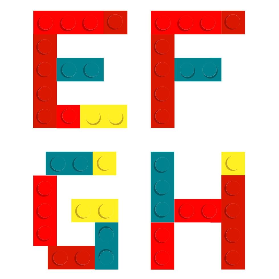 alfabetuppsättning gjord av leksakskonstruktion tegelblock isolerade isolerade på vitt vektor